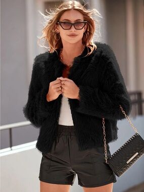 Pretty Garden Black Faux Fur Jacket - Size Medium